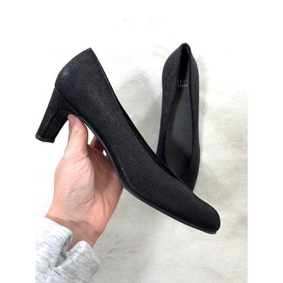 Stuart Weitzman Shoes - Stuart Weitzman Black Embossed Pump Block Heel Shoes Women's Size 9